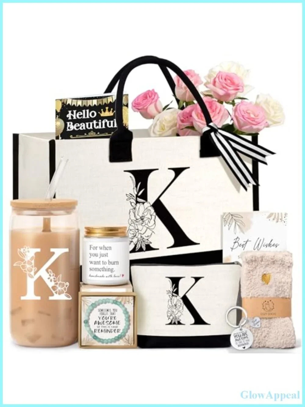 Monogrammed Initial Tote Bag Gift Set for Women Teacher Mom